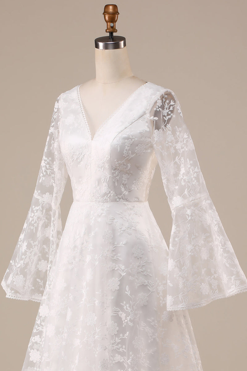 Load image into Gallery viewer, Ivory Lace Flare Sleeves A-Line Wedding Dress