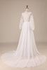 Load image into Gallery viewer, Ivory Chiffon Sweep Train Boho Wedding Dress with Lace