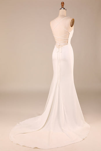 Mermaid Lace-Up Back Long Wedding Dress with Sweep Train