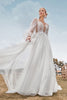 Load image into Gallery viewer, Open Back Long Sleeves Ivory Wedding Dress with Appliques