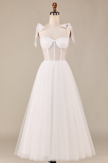 Tulle Spaghetti Straps Ivory Corset Wedding Dress