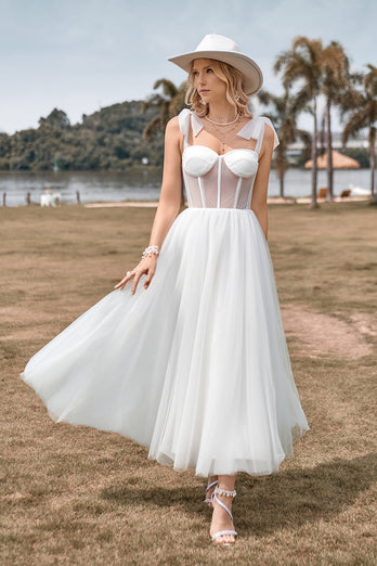 Tulle Spaghetti Straps Ivory Wedding Dress with Corset