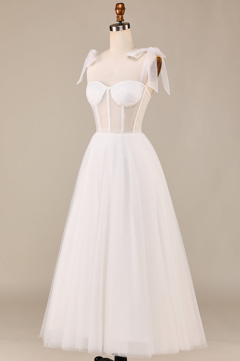 Load image into Gallery viewer, Tulle Spaghetti Straps Ivory Corset Wedding Dress