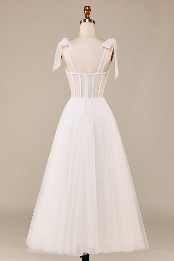 Tulle Spaghetti Straps Ivory Corset Wedding Dress