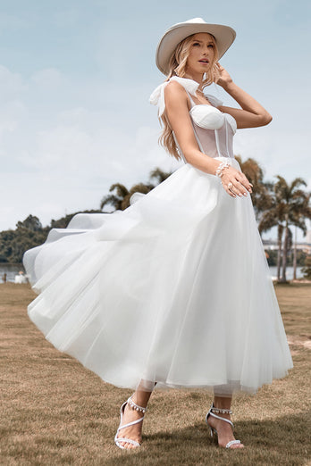 Tulle Spaghetti Straps Ivory Wedding Dress with Corset