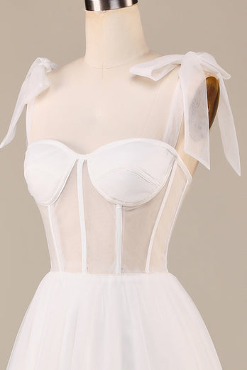 Tulle Spaghetti Straps Ivory Corset Wedding Dress