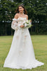 Load image into Gallery viewer, Ivory Detachable Long Sleeves Sweep Train Wedding Dress with 3D Flowers