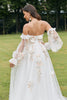 Load image into Gallery viewer, Ivory Detachable Long Sleeves Sweep Train Wedding Dress with 3D Flowers