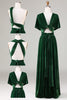 Load image into Gallery viewer, Dark Green Covertible Wear Velvet Long Bridesmaid Dress