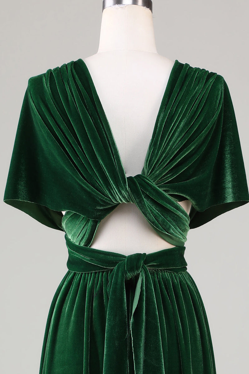 Load image into Gallery viewer, Dark Green Covertible Wear Velvet Long Bridesmaid Dress