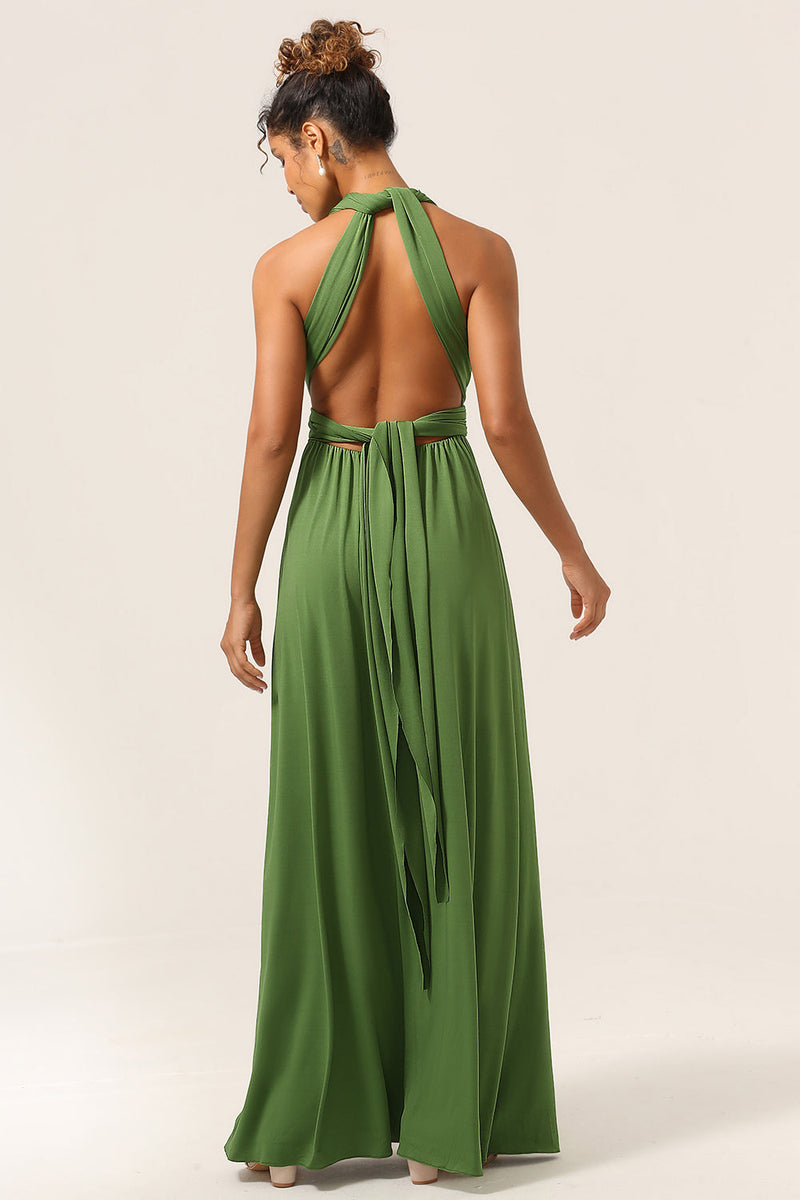 Load image into Gallery viewer, Charming A Line Olive Green Spandex Convertible Wear Long Bridesmaid Dress