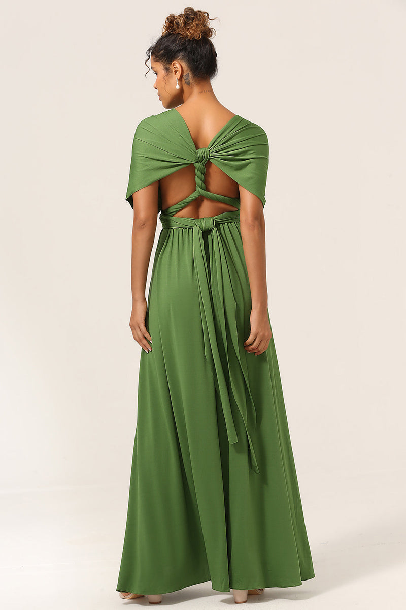 Load image into Gallery viewer, Charming A Line Olive Green Spandex Convertible Wear Long Bridesmaid Dress