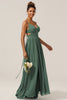 Load image into Gallery viewer, Eucalyptus Spaghetti Straps A Line Bridesmaid Dress with Slit