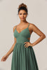 Load image into Gallery viewer, Eucalyptus Spaghetti Straps A Line Bridesmaid Dress with Slit