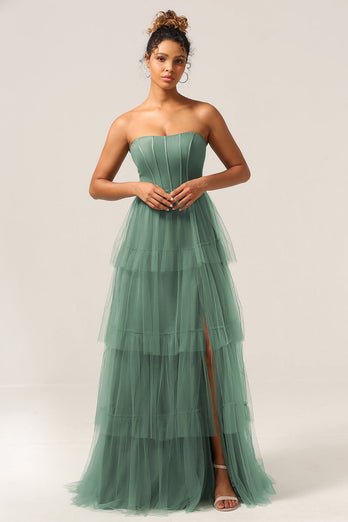 Detachable Straps A Line Eucalyptus Bridesmaid Dress