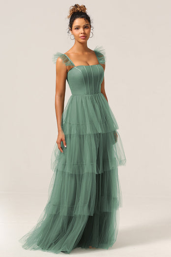 Detachable Straps A Line Eucalyptus Bridesmaid Dress