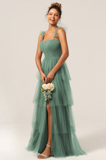 Detachable Straps A Line Eucalyptus Bridesmaid Dress