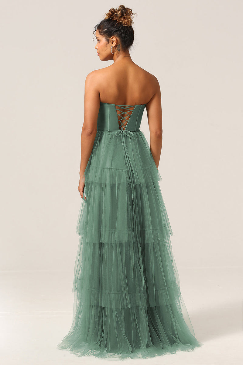 Load image into Gallery viewer, Detachable Straps A Line Eucalyptus Bridesmaid Dress