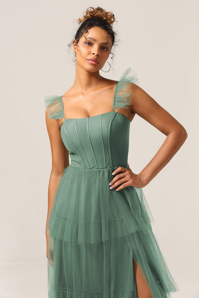 Load image into Gallery viewer, Detachable Straps A Line Eucalyptus Bridesmaid Dress