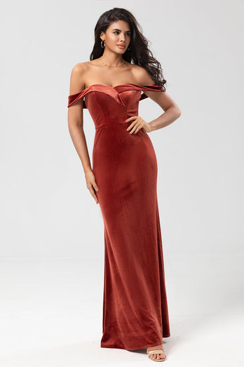 Off The Shoulder Terracotta Long Bridesmaid Dress