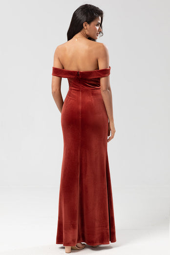 Off The Shoulder Terracotta Long Bridesmaid Dress