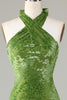 Load image into Gallery viewer, Velvet Halter Olive Bridesmaid Dress