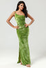 Load image into Gallery viewer, One Shoulder Velvet Olive Bridesmaid Dress with Slit