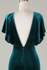 Load image into Gallery viewer, Velvet V-Neck Peacock Bridesmaid Dress with Ruffles