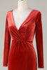 Load image into Gallery viewer, Velvet Mermaid Terracotta Bridesmaid Dress with Long Sleeves