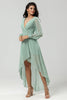 Load image into Gallery viewer, High Low V-Neck Matcha Bridesmaid Dress with Long Sleeves