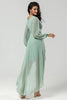 Load image into Gallery viewer, High Low V-Neck Matcha Bridesmaid Dress with Long Sleeves