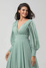 Load image into Gallery viewer, Chiffon Long Matcha Bridesmaid Dress with Button