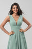 Load image into Gallery viewer, Chiffon Long Matcha Bridesmaid Dress with Button