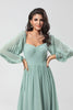 Load image into Gallery viewer, Chiffon Off The Shoulder Matcha Bridesmaid Dress with Long Sleeves