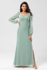 Load image into Gallery viewer, Mermaid Long Sleeves Matcha Bridesmaid Dress with Slit