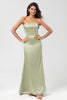 Load image into Gallery viewer, Satin Strapless Dusty Sage Bridesmaid Dress