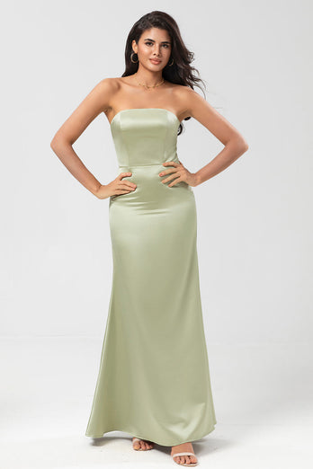 Satin Strapless Dusty Sage Bridesmaid Dress