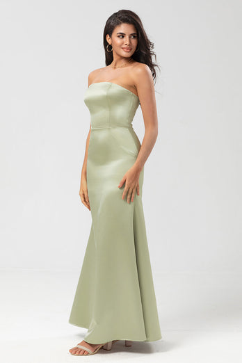 Satin Strapless Dusty Sage Bridesmaid Dress