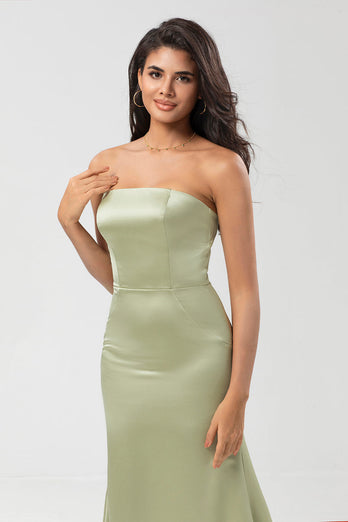 Satin Strapless Dusty Sage Bridesmaid Dress