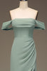 Load image into Gallery viewer, Dusty Sage Off the Shoulder Sheath Chiffon Pleated Long Bridesmaid Dress