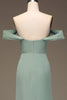 Load image into Gallery viewer, Dusty Sage Off the Shoulder Sheath Chiffon Pleated Long Bridesmaid Dress