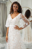 Load image into Gallery viewer, Ivory Batwing Sleeves Lace Sweep Train Wedding Dress