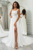 Load image into Gallery viewer, Ivory Scoop Neck Boho Chiffon Wedding Dress with Lace