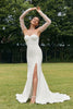 Load image into Gallery viewer, Simple Ivory Detachable Illusion Long Sleeves Mermaid Wedding Dress with Slit