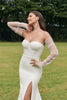 Load image into Gallery viewer, Simple Ivory Detachable Illusion Long Sleeves Mermaid Wedding Dress with Slit