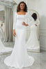 Load image into Gallery viewer, Ivory Mermaid Square Neck Sweep Train Satin Wedding Dress With Long Sleeves