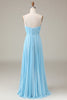 Load image into Gallery viewer, Sky Blue Spaghetti Straps V-neck A-line Pleated Chiffon Bridesmaid Dress