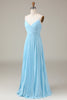 Load image into Gallery viewer, Sky Blue Spaghetti Straps V-neck A-line Pleated Chiffon Bridesmaid Dress