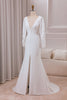 Load image into Gallery viewer, Ivory Deep V-neck Long Sleeves Crepe and Lace Mermaid Bridal Dress