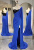 Load image into Gallery viewer, Royal Blue Mermaid One Shoulder Long Formal Dress With Slit